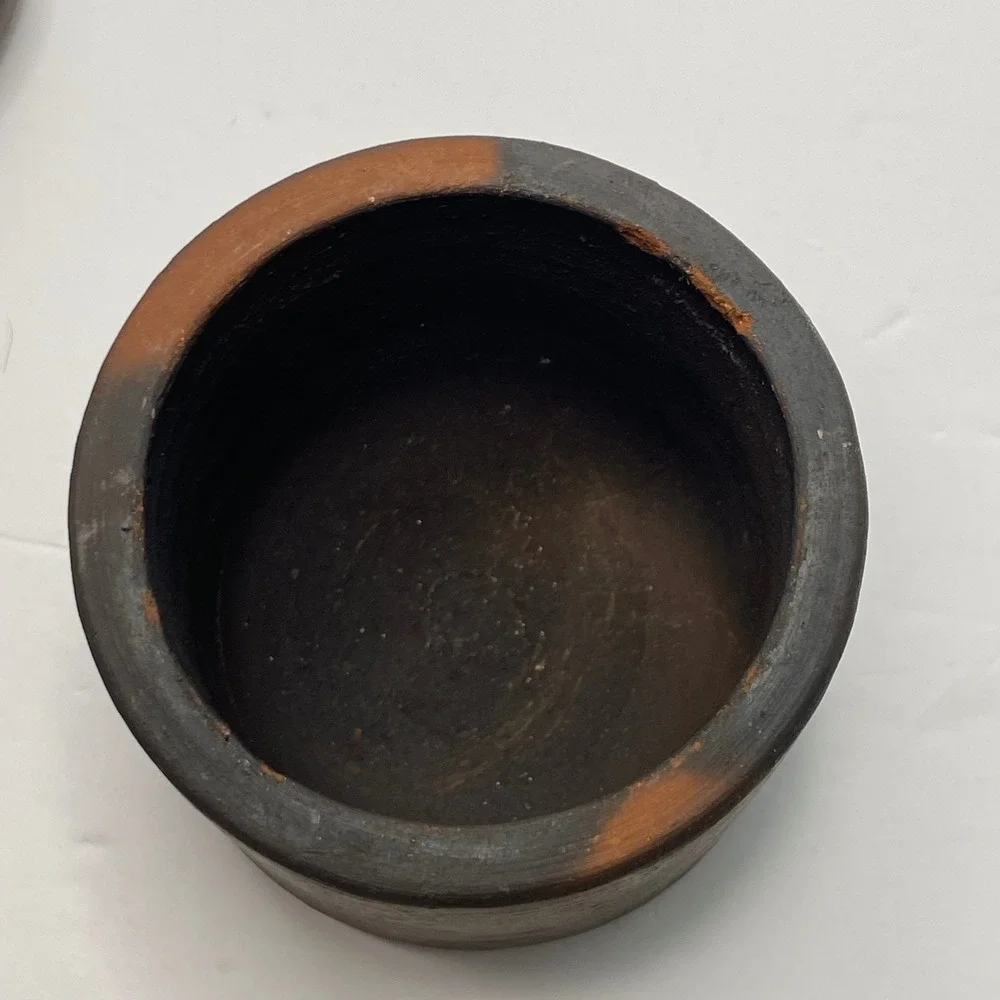 Artisanal Salt Cellar Set Smoke Fired‎ Clay and Carved Stone with Spoons